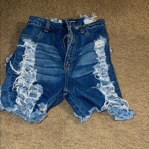 Fashion Nova Blue Distressed Jean Shorts